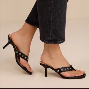 Elisabet Black Studded High Heel Thong Sandals